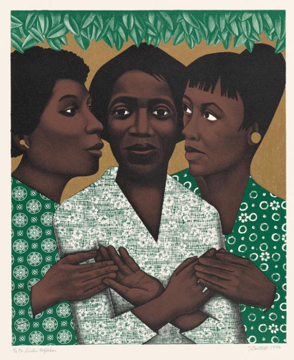 Elizabeth Catlett,  "Links Together", 1996, lithograph on wove Arches paper,