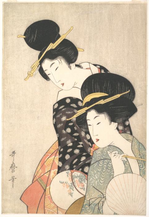 A Japanese ukiyo-e print of two women