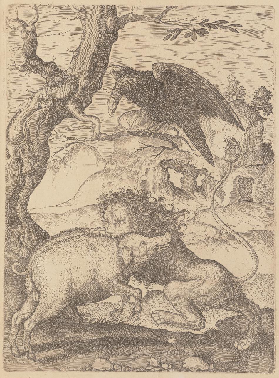 Estienne Perret (author), Marcus Gheeraerts (illustrator), Adrien Gerards (publisher), XXV. fables des animavx (Twenty-five Animal Fables) Delft, 1618, Nell and Robert Weidenhammer Fund