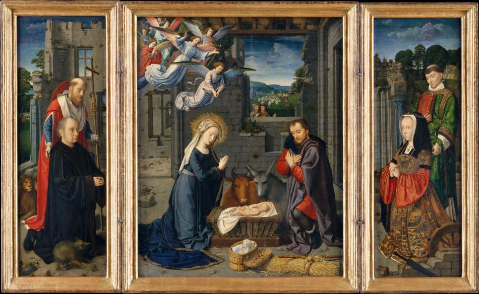 Gerard David's triptych The Nativity with Donors and Saints Jerome and Leonard