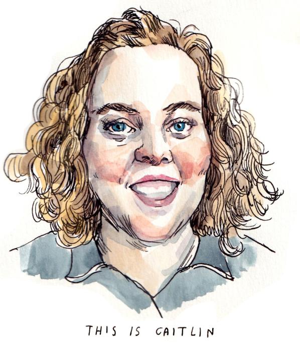 Wendy MacNaughton's watercolor and ink illustration of Curatorial Associate Caitlin Brague