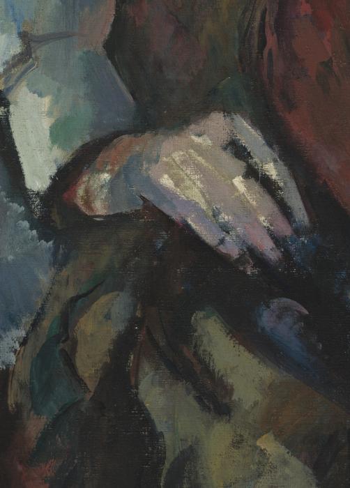 Cezanne's Boy in a Red Waistcoat rests his right hand on his hip